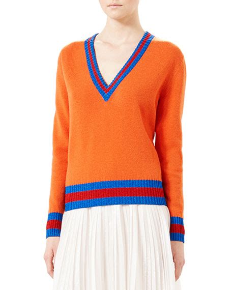 gucci wool v-neck knit top web old orange|Gucci handbags.